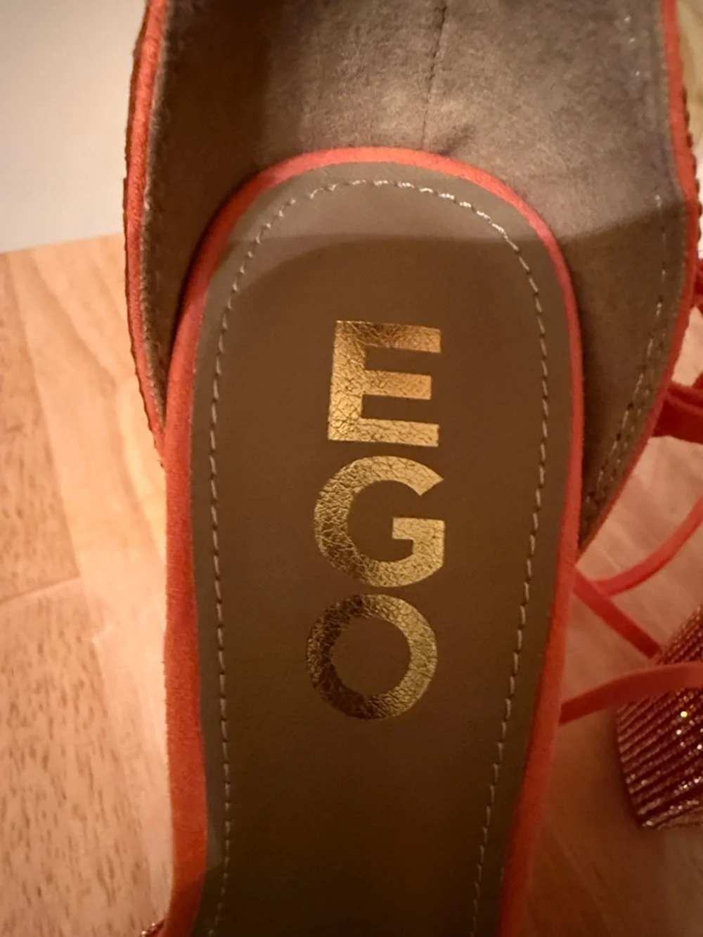 EGO Orange Rhinestone Platform Block Heels with Ankle Tie Uk 4 /‎ US 6